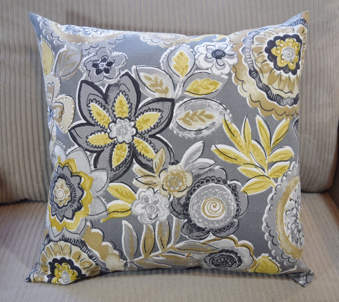 Modern Floral Yellow Grey Taupe Print INDOOR OUTDOOR Fabric Etsy