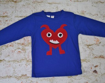 MONSTER LOVE  Boys Valentines Day Heart tee shirt  sizes  6-12-18-24 mth  2T-3-4-5-6-7-8-10-12  crazy heart monster