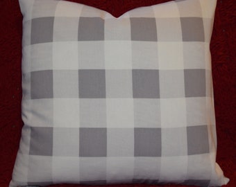 Ready to Ship Grey White Buffalo Plaid Print Fabric Pillow Cover 14x14   16x16   18x18   20x20  envelope back farmhouse grey check gingham