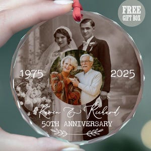 Personalized Wedding Anniversary Ornament, Then & Now Photo Golden Silver Ruby Keepsake, 30th 40th 50th 60th Gift for Parents Grandparents