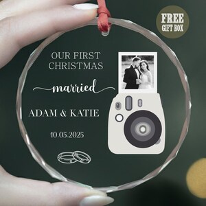 Personalized First Christmas Married Ornament, Polaroid Camera Photo Keepsake