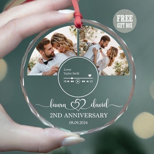 Personalized Anniversary Song Ornament, Custom First Christmas Married Keepsake, Newlywed Ornament with Names and Date, Music Plaque Gift