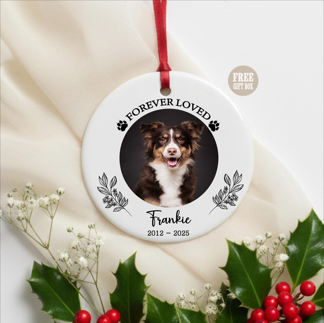Custom Dog Photo Ceramic Ornament, Forever Loved Pet Memorial Gift - Etsy