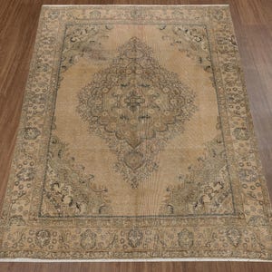 7x9 Vintage Rug, Beige Rug, Oushak Rug, Anatolian Rug, Antique Rug, Oversized Rug, Muted Rug, Rare Rug, Wool Rug, Kitchen Rug, Entryway Rug