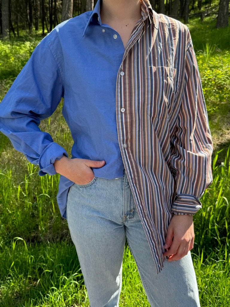 Long-sleeved, Mismatched Button-down Shirt - Etsy