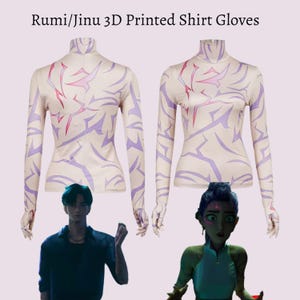 Rumi Jinu KPOP Demons Hunter Cosplay 3D Drukowany Wzór Koszula Rękawiczki Kostium Roleplay dla Mężczyzn Kobiety Topy Halloween Karnawałowy Strój