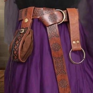 3PCS Brown PU Leather Medieval Belt And Money Pouch Women Skirt Hike Clip For Renaissance Viking Faire LARP Cosplay Costumes