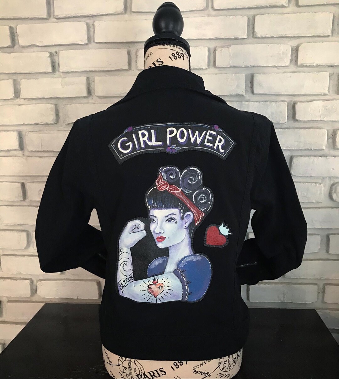 Girl Power Hand Painted Moto Jacket Medium Etsy