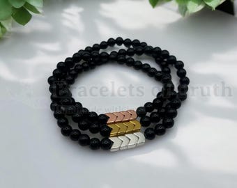Black Bead Arrow Bracelet: Elastic Band, Handmade