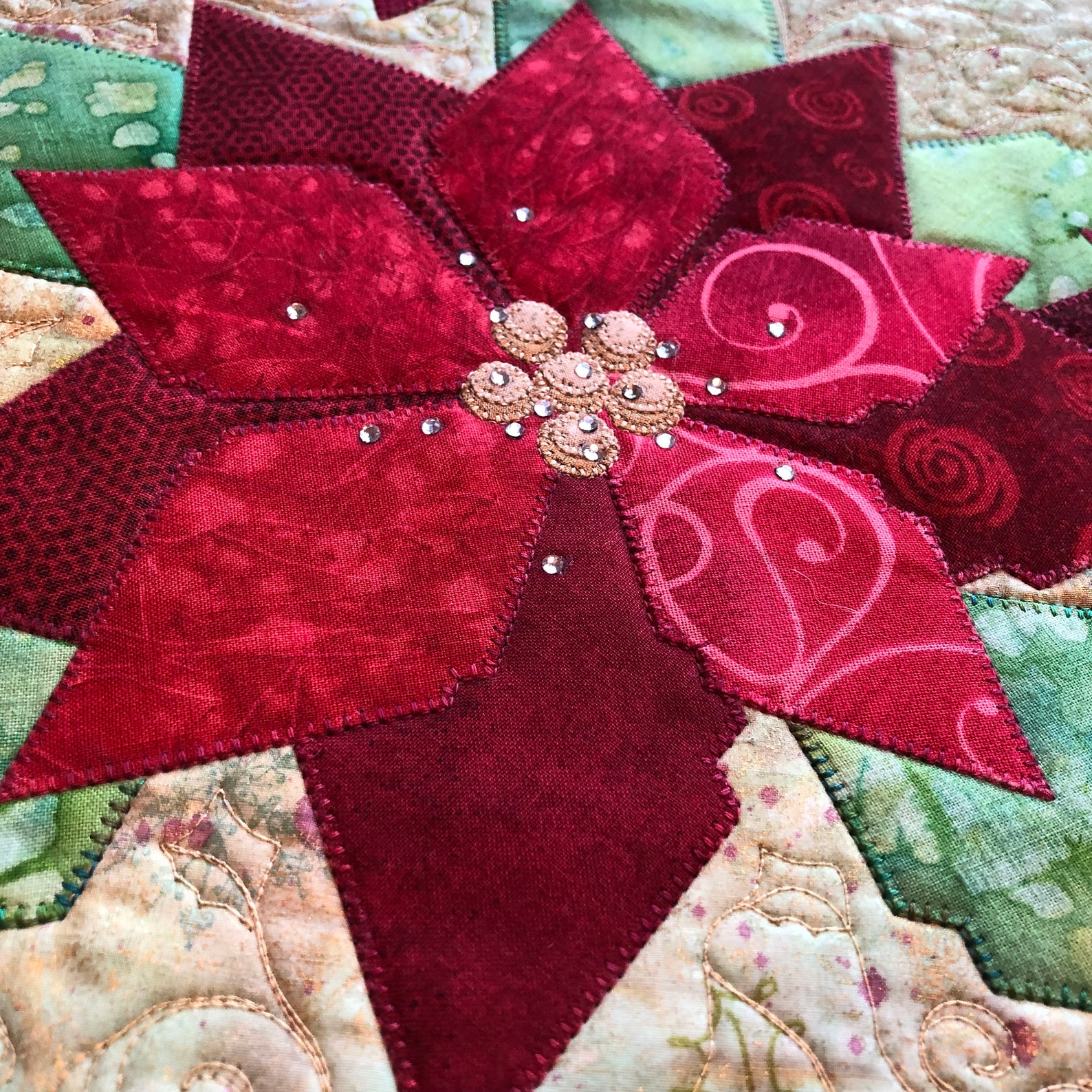 Digital Art Quilt Pattern, Christmas Quilt Pattern, Poinsettias Quilt