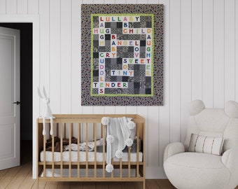 Digital Unique Applique Baby Quilt Pattern, Personalization, Nursery Wall Art, Beginner Friendly, Crossword Puzzle, Boy/Girl Baby Quilt