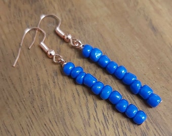 Navy Blue Seed Bead Rose Gold Colour Drop Earrings - *NEW*