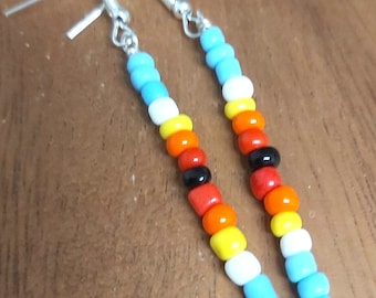 Light Blue & Multi Colour Seed Bead Silver Drop Earrings - *NEW*