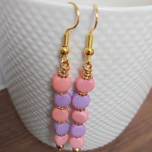 Pretty Pink & Purple Bead Long Gold Tone Drop Earrings NEW image 4