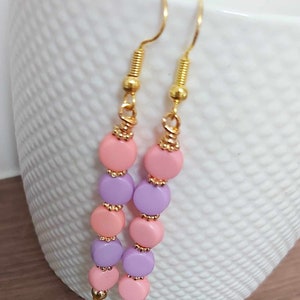 Pretty Pink & Purple Bead Long Gold Tone Drop Earrings NEW image 6