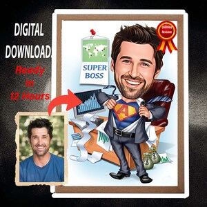 Retrato personalizado de dibujos animados de Super Boss, caricatura de Super Boss, regalo para jefe masculino, dibujos animados de jefe, jefe divertido, caricatura de jefe de foto