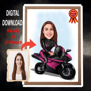 Personalized Motorcycle Cartoon Portrait, Custom Cartoon Best Biker Gift, Motorcycle Caricature Portrait, Funny Motorcycle Christmas Gifts
