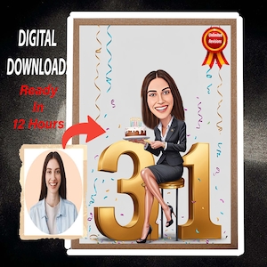 31st Birthday Cartoon Portrait | 31st Birthday gift | 31st Birthday | 31st Birthday card caricature from photo | 31st Birthday