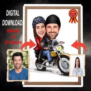 Personalized couple Biker Caricature Gift for Motorcycle Riders, Gift for Motorcycle Lovers, Motorcycle Birthday Gift , Digital Download
