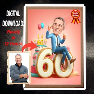 Nueva caricatura personalizada del 60 cumpleaños a partir de fotos Retrato de dibujos animados de feliz cumpleaños Regalo cualquier marco de cumpleaños, caricatura de una imagen fotográfica