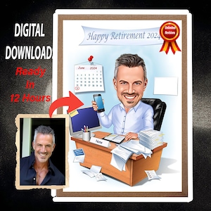 custom Retirement Caricature,Caricature from Photo, Retirement Gift, Retirement Portrait, Digital Portrait, digital Present for Retirement