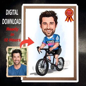 Personalized Cyclist Cartoon Portrait, Biker Portrait, Cyclist Gift, Cyclist Caricature, Custom Caricature, Caricature from Photo, Best Gift