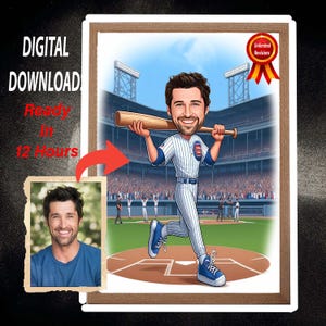 Chicago Cubs Cartoon Portrait Benutzerdefinierte lustige Baseballspieler Karikatur Zeichnung vom Foto Bilder Geschenk für Baseballspieler Bestes Geschenk für ihn