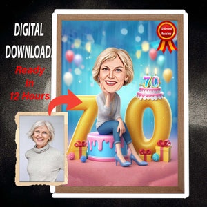 Customize 70th BIRTHDAY Extra Special Day Caricature Photo to Cartoon CUSTOM Birthday Gift for Girls and Women Caricature from Photo