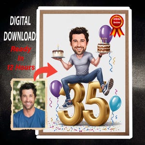 Retrato de caricatura de hombre número 35 personalizado / Caricatura de cumpleaños número 35 / Caricatura de cumpleaños / Regalo de cumpleaños personalizado / Cumpleaños de hombre / Regalo único
