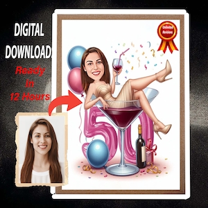 Caricatura personalizzata per il 50° compleanno da foto, regalo con ritratto di buon compleanno, buon 50° compleanno, caricatura da foto.