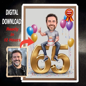 Gepersonaliseerde 65e verjaardag karikatuur van foto's, gelukkige verjaardag cartoon portret cadeau, gelukkige 65e verjaardag, 50e verjaardag cadeaus voor mannen.