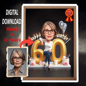 Personalized 60th Birthday Caricature from Photos, Happy Birthday Cartoon Portrait Gift, Happy 60th Birthday, Caricature from photo