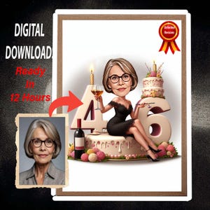 46th Birthday Cartoon Portrait | 46th Birthday gift | Invitation 46th Birthday | 46th Birthday card caricature from photo | 46th Birthday