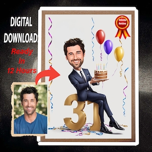 31st Birthday Cartoon Portrait | 31st Birthday gift | Invitation 31st Birthday | 31st Birthday card caricature from photo | 31st Birthday