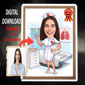 Regalo caricatura infermiera - Ritratto caricatura personalizzato da foto / illustrazione infermiera / illustrazione RN, regalo divertente, regalo di compleanno