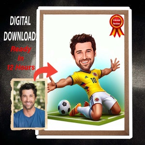 Personalized Soccer Player Cartoon Portrait, Custom Soccer Player Caricature Drawing from Photo, Funny Soccer Player Caricature Gift for Him
