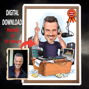 Personalized DJ Cartoon Portrait, Custom DJ Caricature Drawing from Photo, Funny DJ Caricature, Gift for Dj
