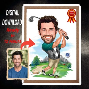 Golfer Caricature from Photo, Golfer Caricature, Digital Portrait, Golfer Gift, Men Golf Gift