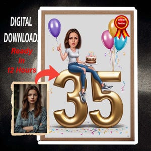 Ritratto di cartone animato per il 35° compleanno / Regalo per il 35° compleanno / Invito per il 35° compleanno / Caricatura per biglietto di auguri per il 35° compleanno da foto / 35° compleanno