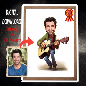 Custom Guitar Player Cartoon Portrait, Guitarist Portrait, Gift for Guitarist, Guitarist Caricature, Custom Cartoon, Caricature from Photo