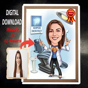 Personalized Super Female Dentist Cartoon Portrait, Custom Female Dentist Caricature Drawing Photo,Funny Dentist Caricature,Gift for Dentist