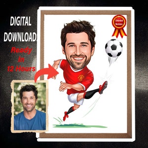 Ritratto caricaturale personalizzato di un calciatore: regalo divertente personalizzato (download digitale)