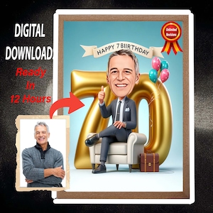 70.º CUMPLEAÑOS PERSONALIZADO Día extra especial Caricatura Foto a caricatura Regalo de cumpleaños PERSONALIZADO para niños y hombres Caricatura de foto