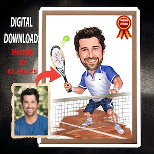 Personalized Tennis Player Caricature Drawing, Cartoon from Photo, Custom Portrait Drawing, Digital Art, Bobblehead Drawing, Fun Gift