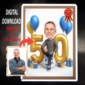 Caricatura de 50 cumpleaños, caricatura de baloncesto, caricatura de cumpleaños, regalo de cumpleaños para hombre, esposo, mujer, caricatura de foto personalizada de cumpleaños