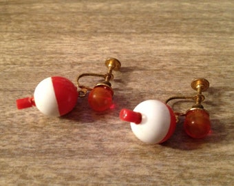 1970's Miniature fishing bobber earrings. Vintage kitsch FREE US Shipping