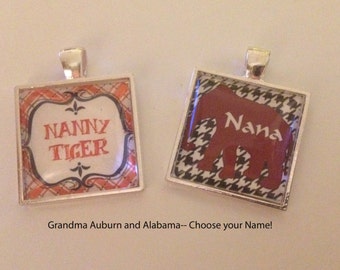 Personalized GRANDMOTHER Pendants Auburn or Alabama- Let me put your 'Nana, Mimi, Gamma, Mamow" on it!  FREE USA shipping too