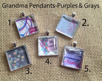 Personalized GRANDMOTHER Pendants Choose a Design- Let me put your 'Nana, Mimi, Gamma, Mamow" on it!  FREE USA shipping too