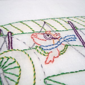 Flying Pig in Biplane Hand Embroidery Pattern PDF stitching instructions included image 3