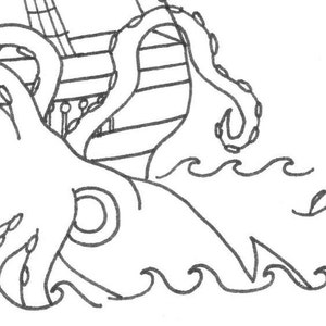 Kraken vs. Ship Hand Embroidery Pattern PDF stitching instructions included image 4